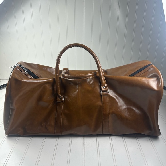 Ed Hardy Brown Leather Duffle Bag NWT Large Travel Weekender Carry On Unisex - Picture 6 of 14